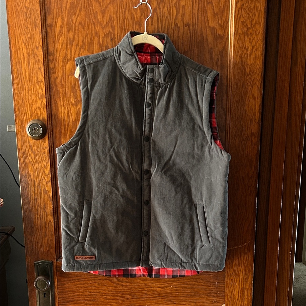 Simply Southern Charcoal Vest with Red Plaid Lining